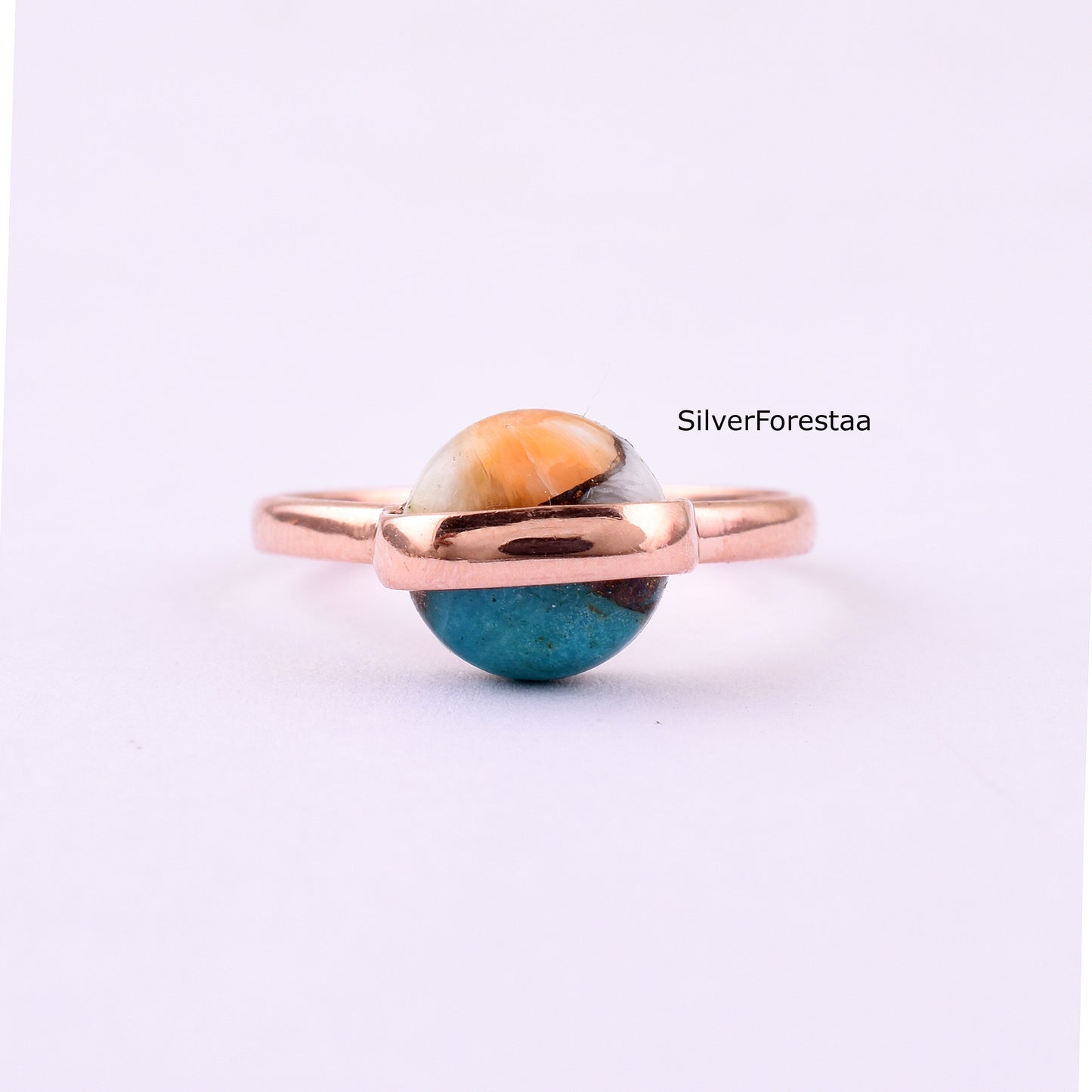 Oyster Copper Turquoise Ring in Sterling Silver
