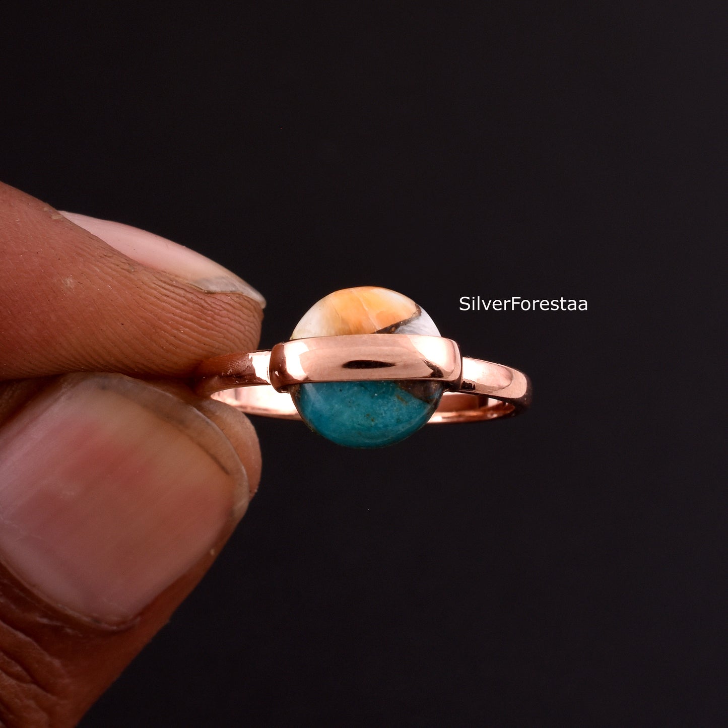 Oyster Copper Turquoise Ring in Sterling Silver