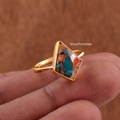 Oyster Copper Turquoise Ring - Handmade Jewelry