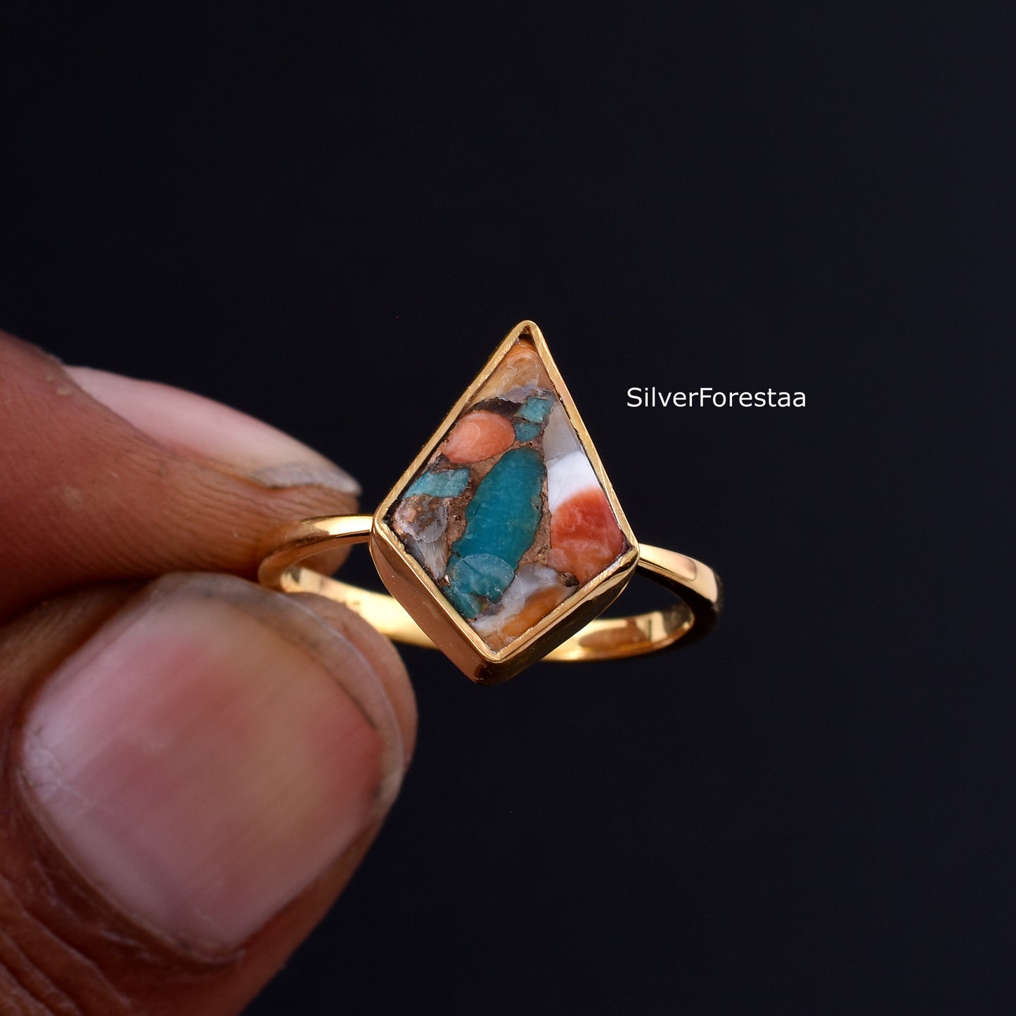 Oyster Copper Turquoise Ring - Handmade Jewelry