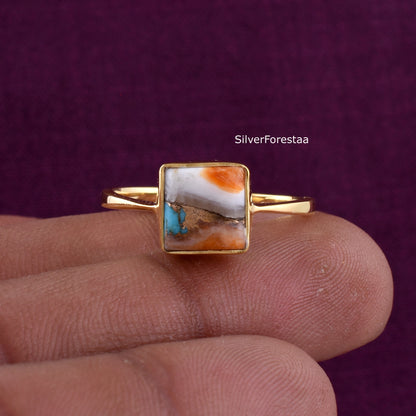 Copper Turquoise Silver Ring - Statement Jewelry