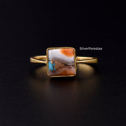 Copper Turquoise Silver Ring - Statement Jewelry
