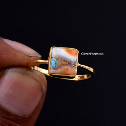 Copper Turquoise Silver Ring - Statement Jewelry