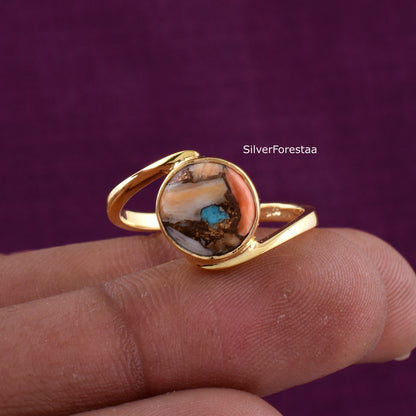 Handmade Copper Turquoise Ring - Gift for Valentine