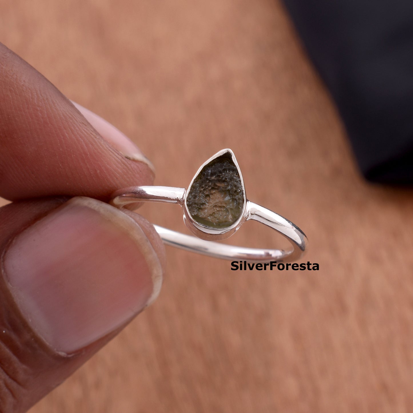 Handcrafted Moldavite Silver Ring - SILVERFORESTAA