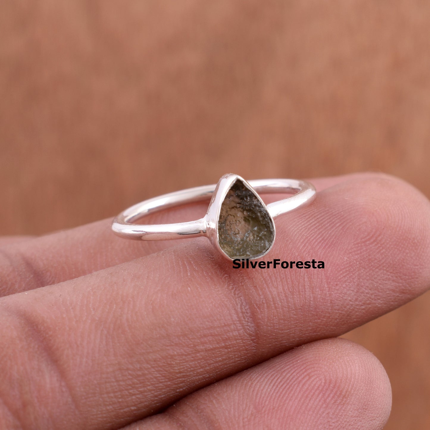 Natural Moldavite Meteorite Rings - 925 Silver Jewelry