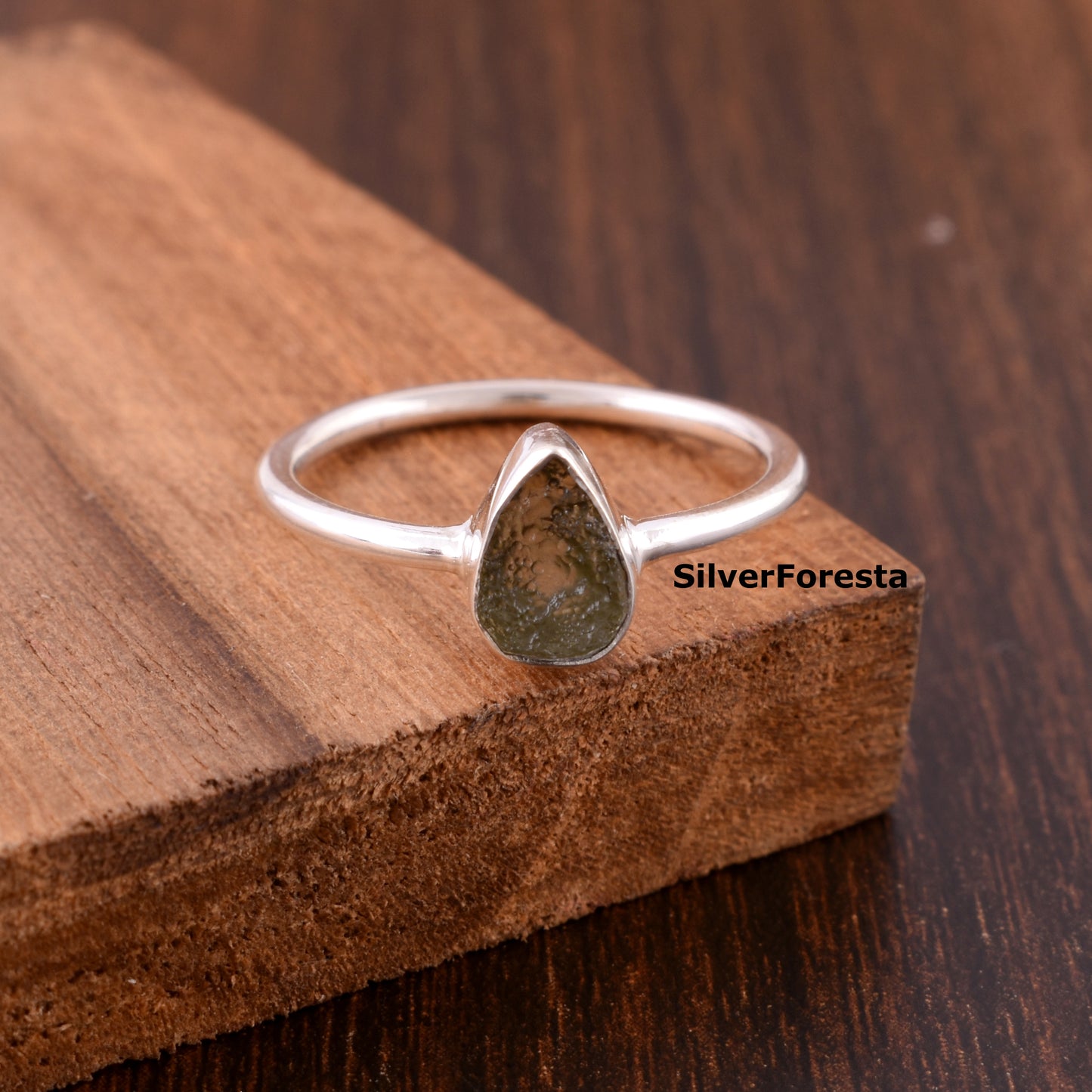 Natural Moldavite Meteorite Rings - 925 Silver Jewelry