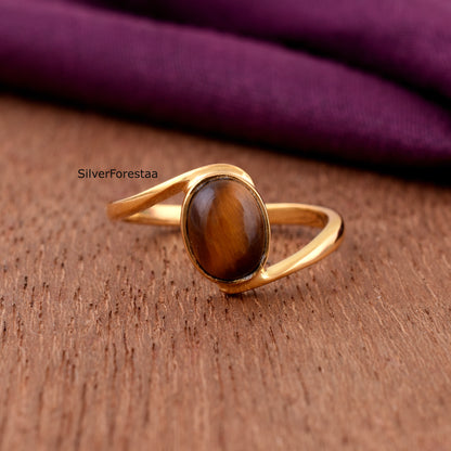 Tigers Eye 925 Sterling Silver Ring - Birthday Gift