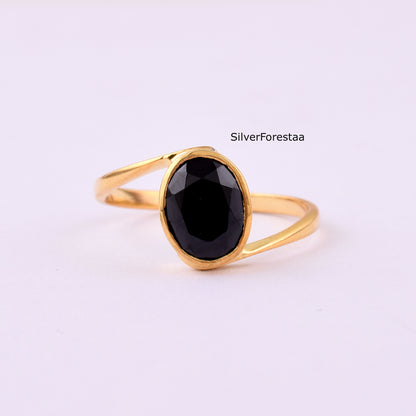 Natural Black Onyx Ring in 925 Sterling Silver