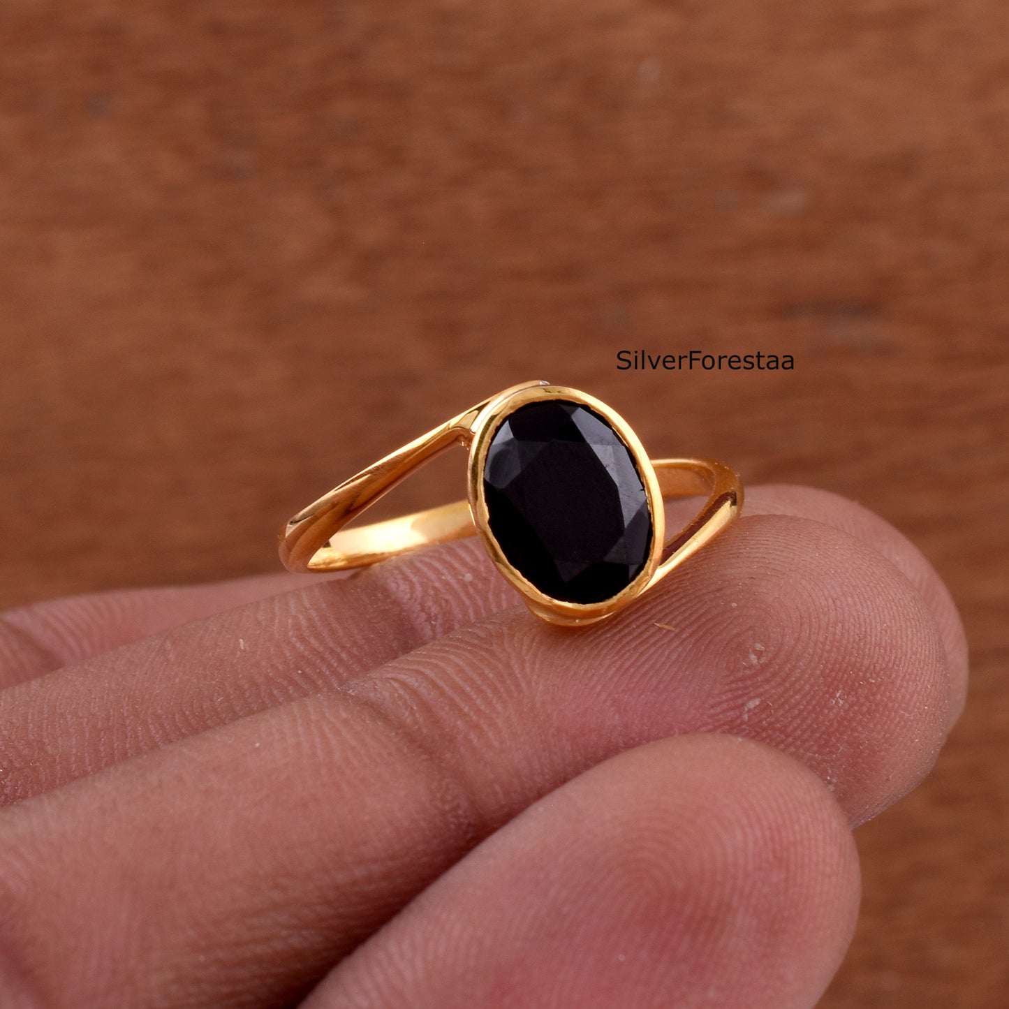Natural Black Onyx Ring in 925 Sterling Silver