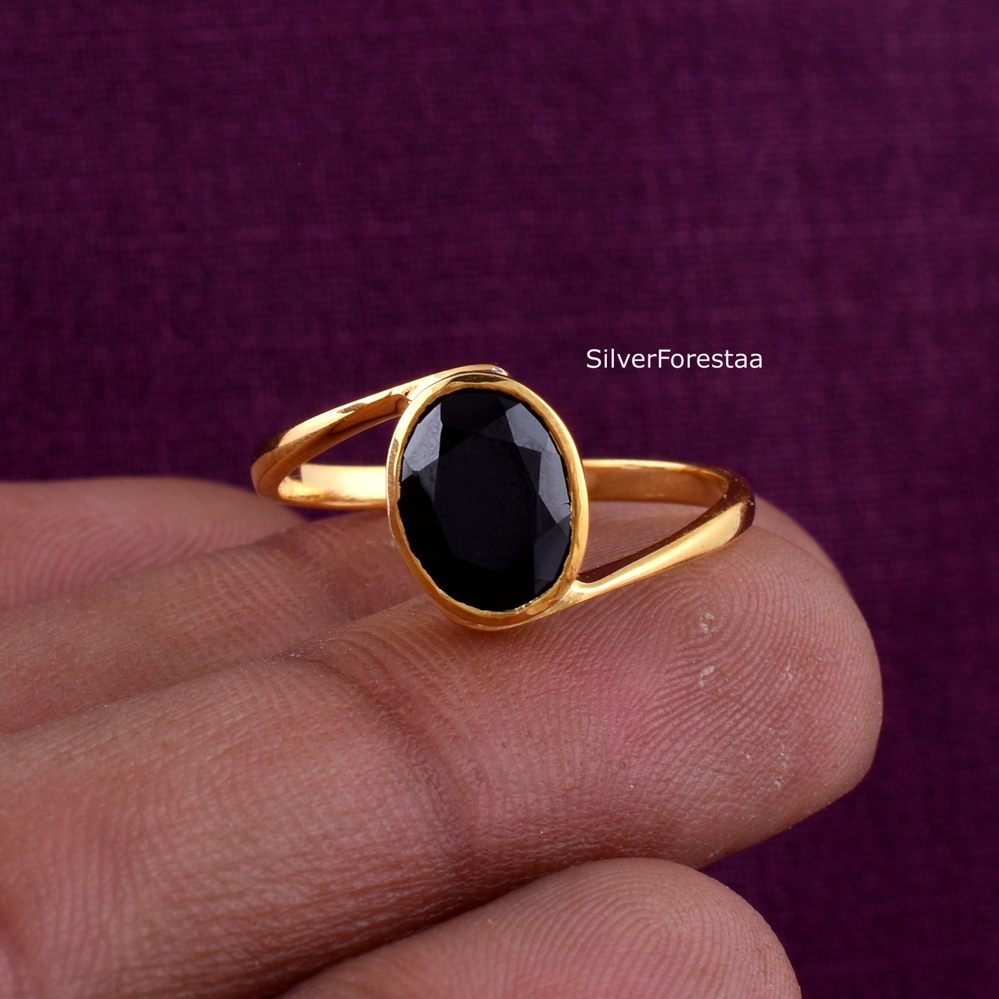 Natural Black Onyx Ring in 925 Sterling Silver