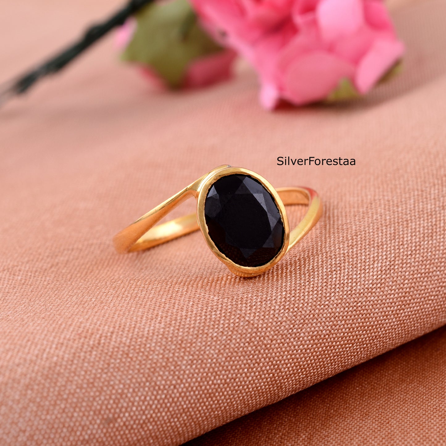 Natural Black Onyx Ring in 925 Sterling Silver