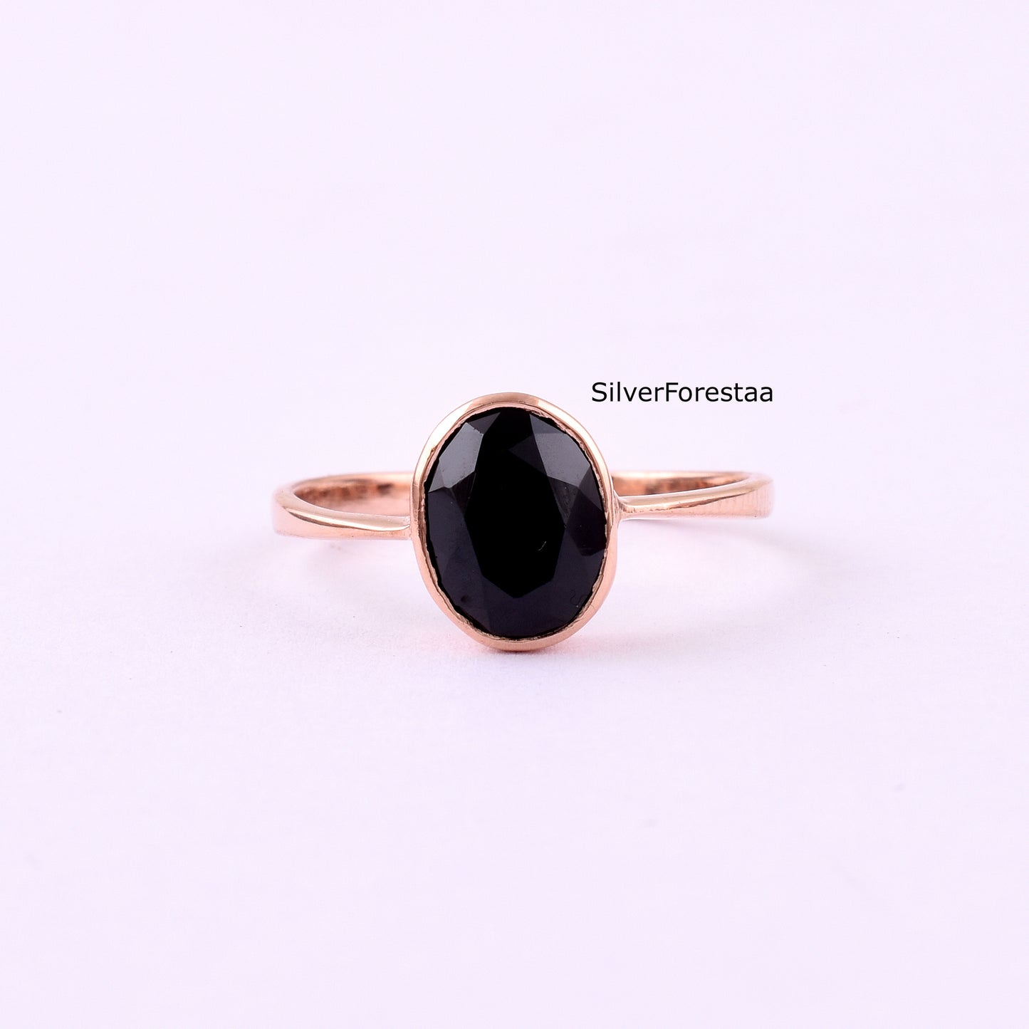 Rose Gold Black Onyx Ring in 925 Sterling Silver
