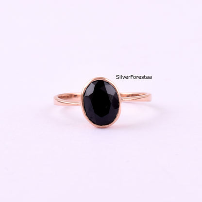 Rose Gold Black Onyx Ring in 925 Sterling Silver