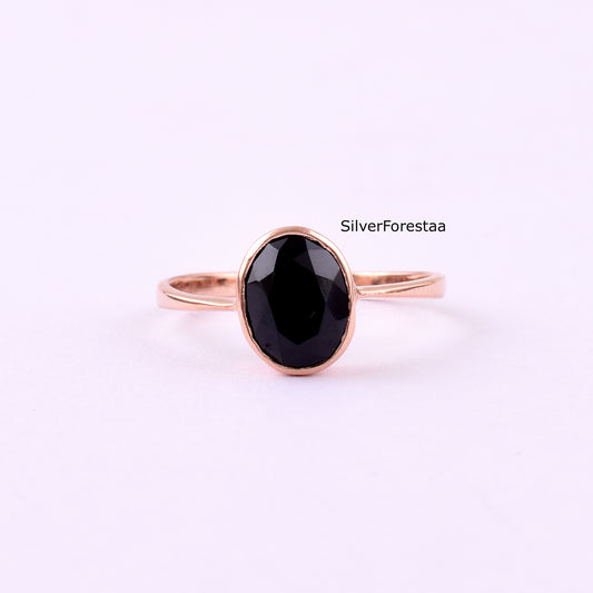 Rose Gold Black Onyx Ring in 925 Sterling Silver