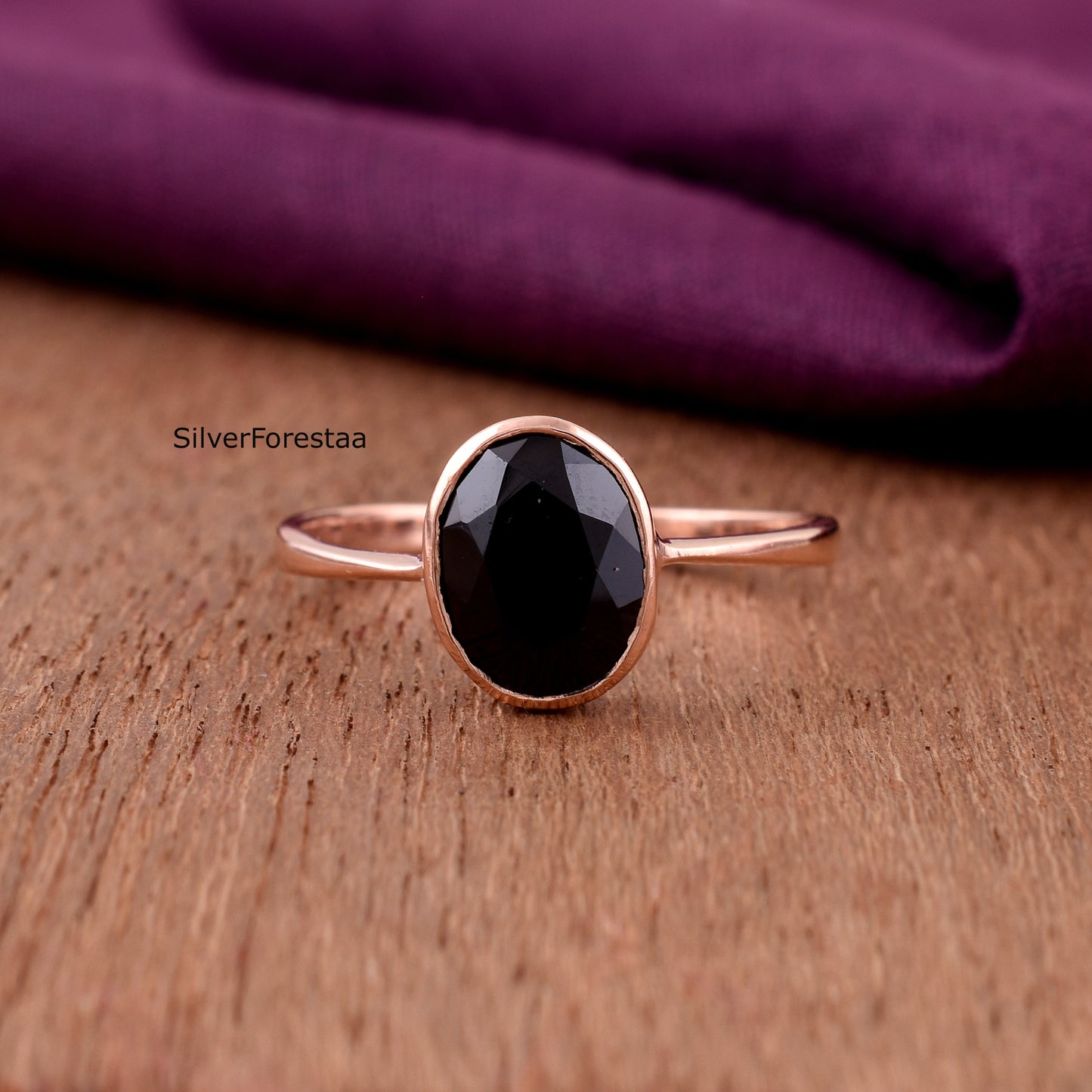Rose Gold Black Onyx Ring in 925 Sterling Silver