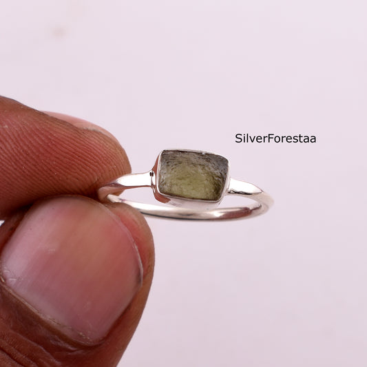 Authentic Raw Moldavite Ring Healing Crystal - SilverForestaa Jewelry