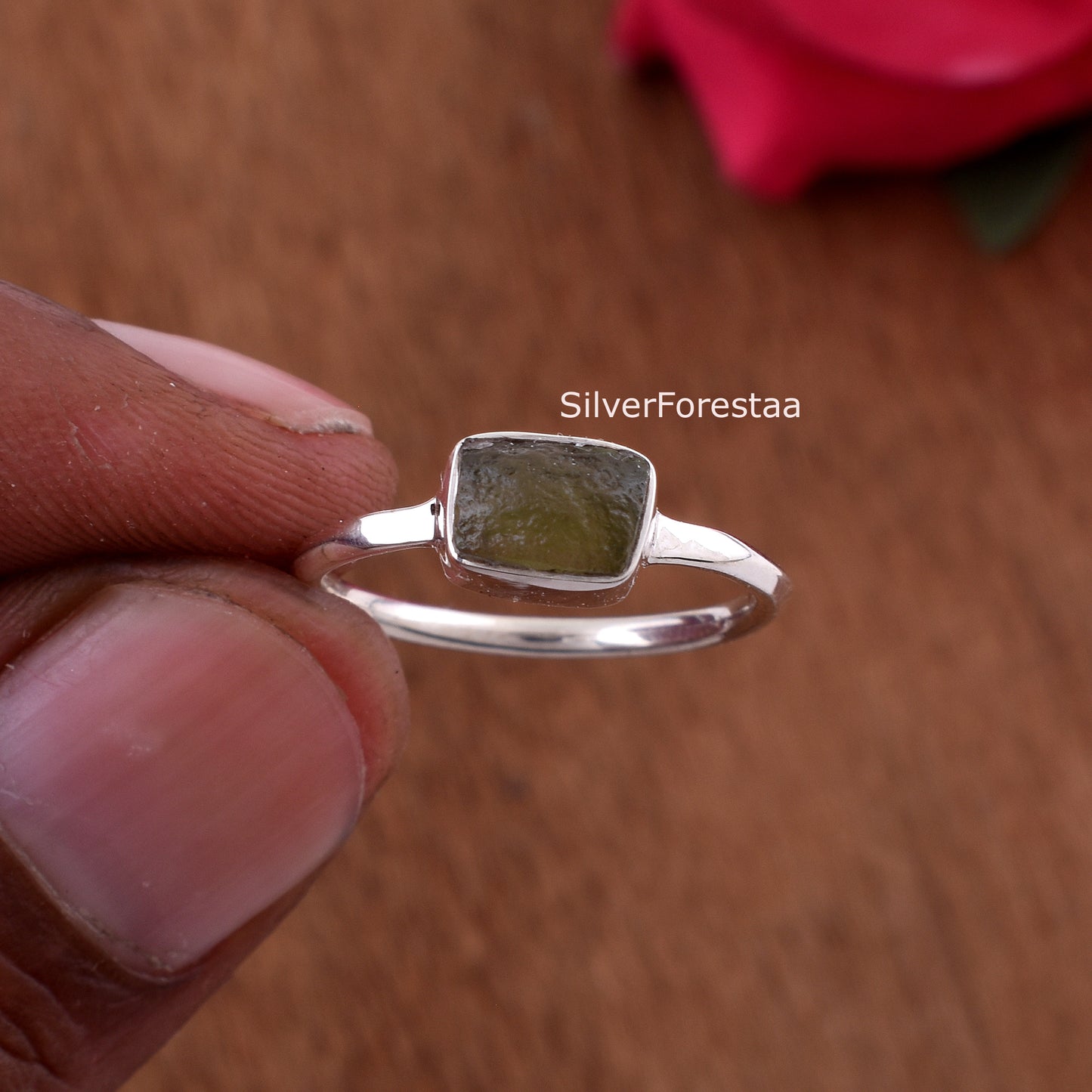Authentic Raw Moldavite Ring Healing Crystal - SilverForestaa Jewelry
