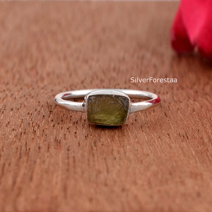Authentic Raw Moldavite Ring Healing Crystal - SilverForestaa Jewelry