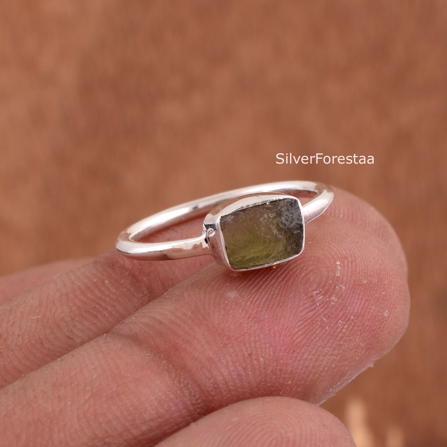 Authentic Raw Moldavite Ring Healing Crystal - SilverForestaa Jewelry