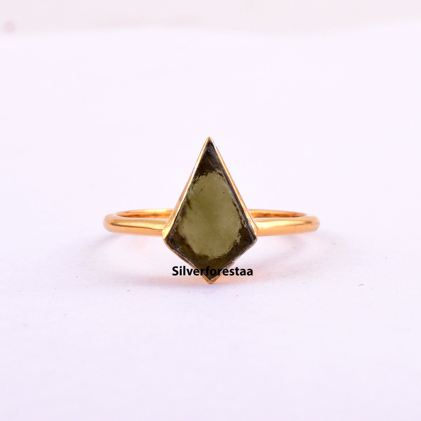 Kite Shape Authentic Raw Moldavite Ring Healing Crystal