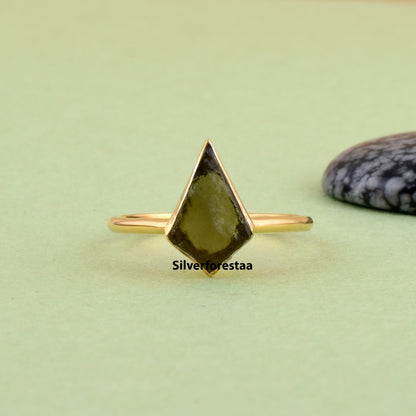 Kite Shape Authentic Raw Moldavite Ring Healing Crystal
