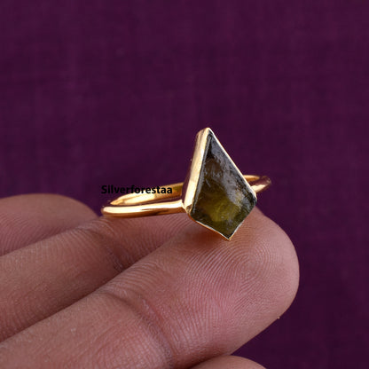Kite Shape Authentic Raw Moldavite Ring Healing Crystal