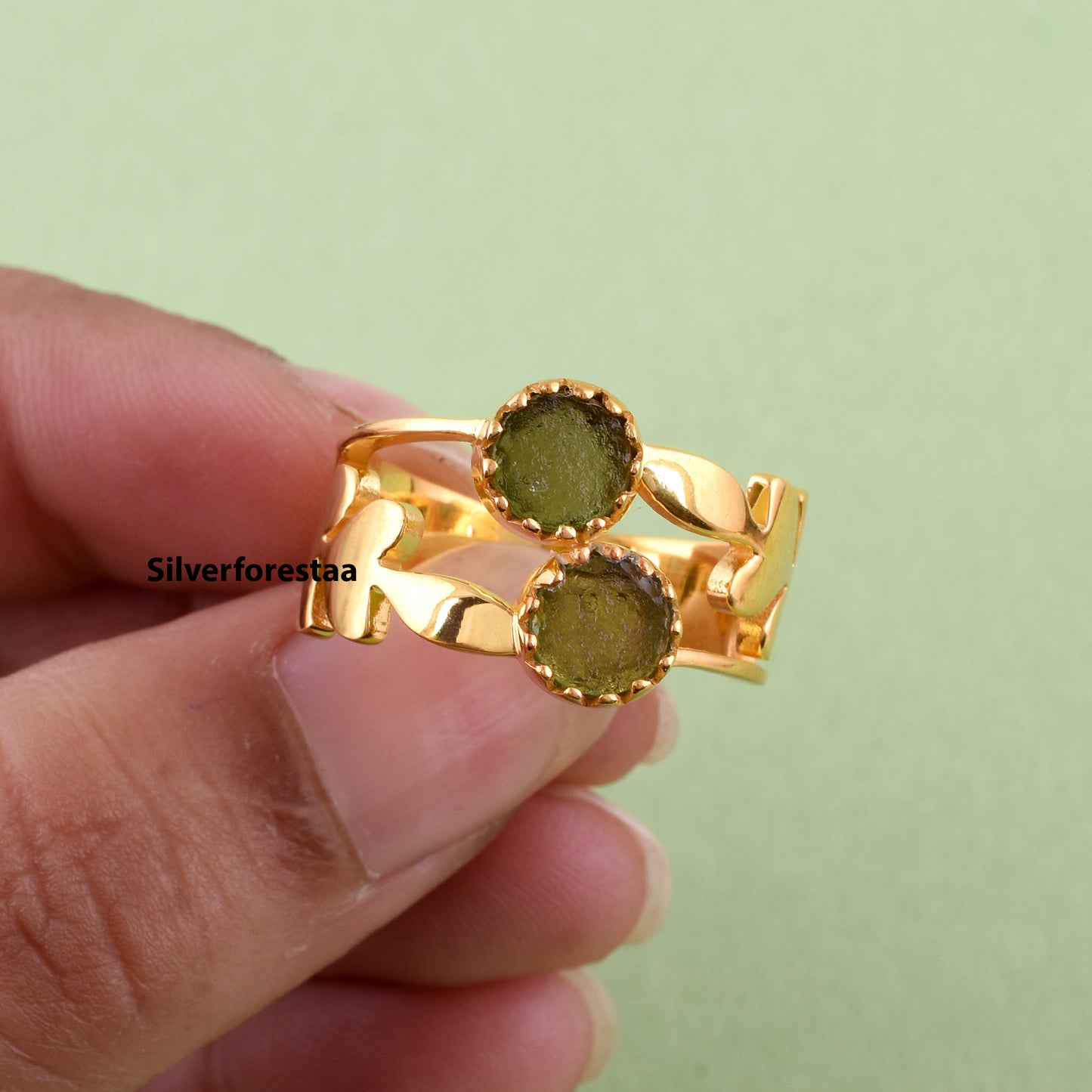 Moldavite Transformation Ring Sterling Silver