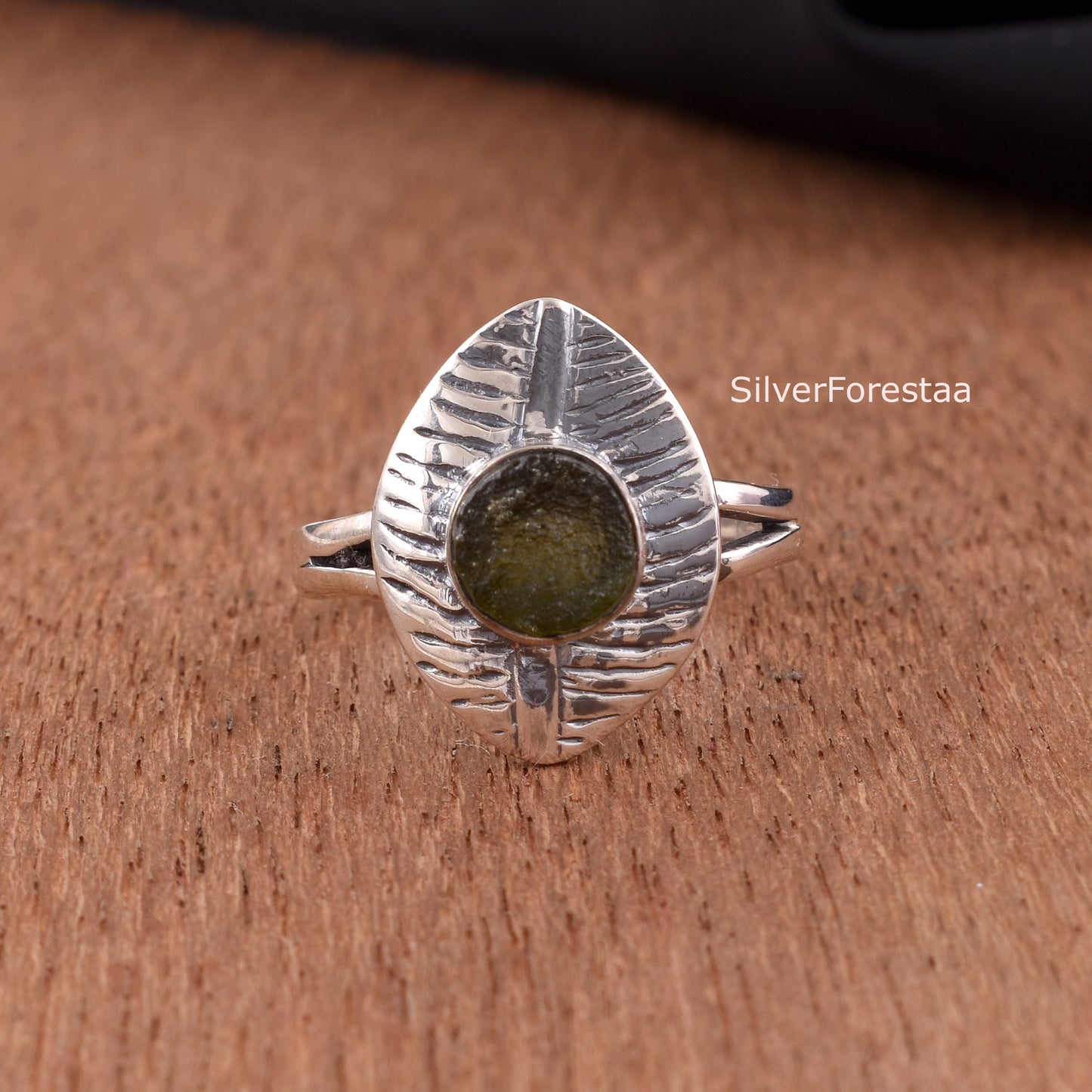 Natural Moldavite Ring 925 Sterling Silver