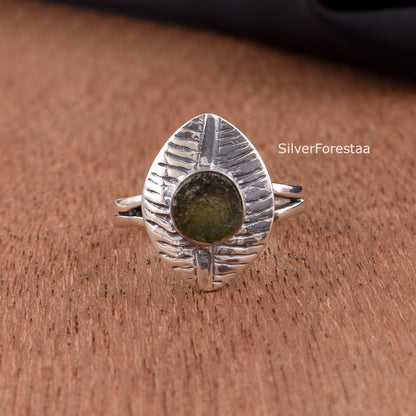 Natural Moldavite Ring 925 Sterling Silver