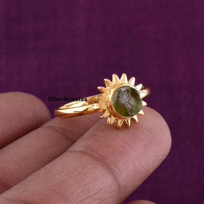 Authentic Raw Moldavite Ring Healing Crystal