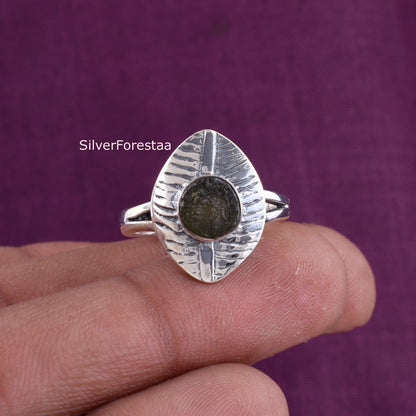 Natural Moldavite Ring 925 Sterling Silver