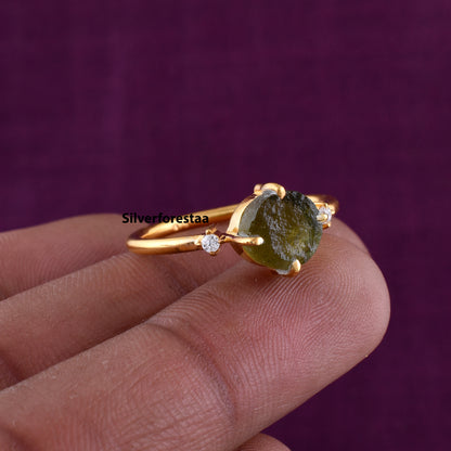 Moldavite Crystal Ring Transformative Gemstone Jewelry