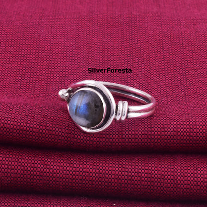 Dainty Labradorite Ring – Handmade 925 Silver Jewelry
