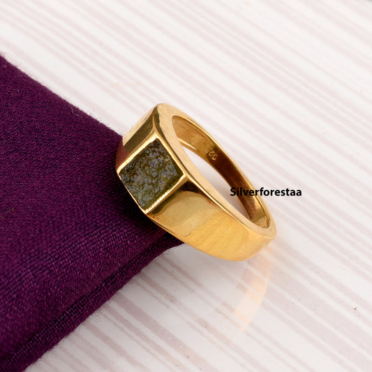 Raw Moldavite Ring | Sterling Silver Meteorite Jewelry