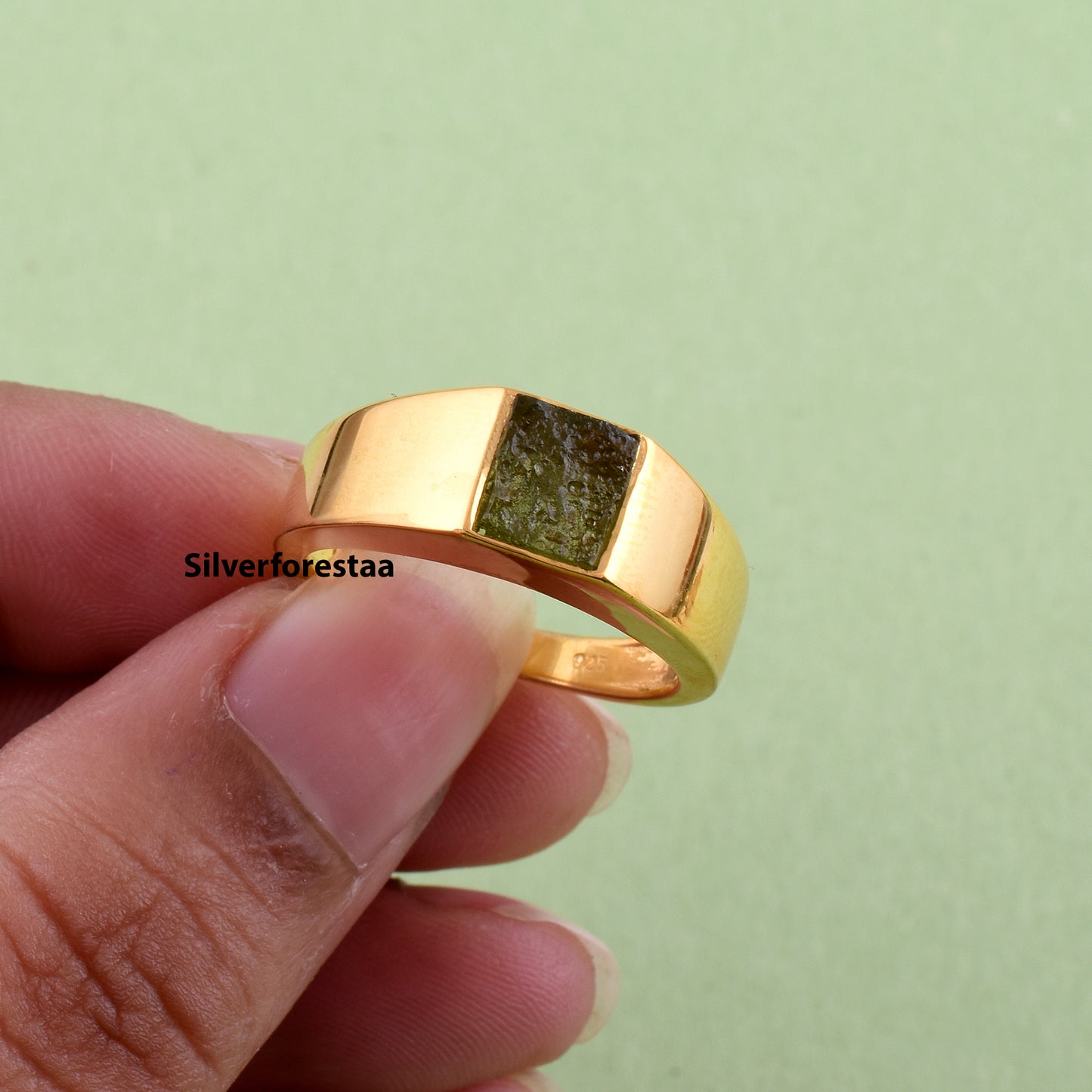 Raw Moldavite Ring | Sterling Silver Meteorite Jewelry