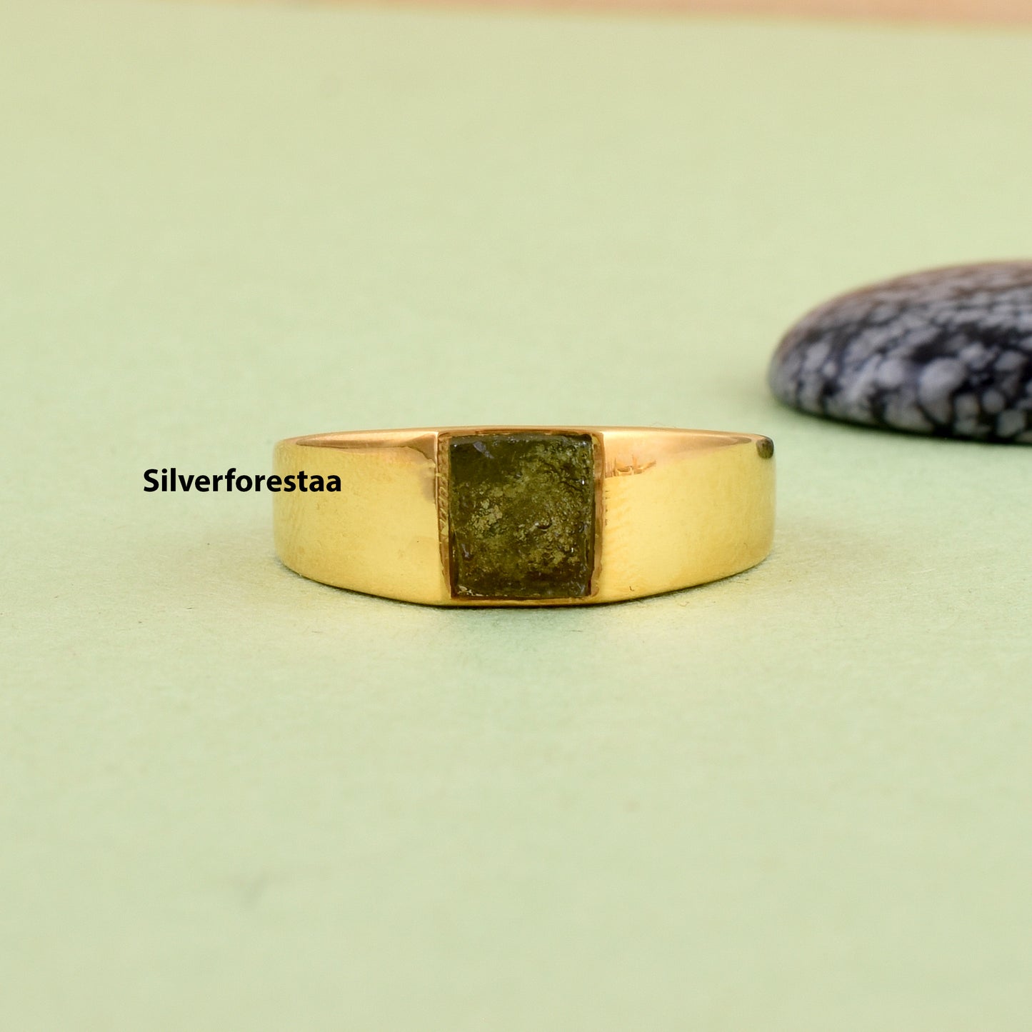 Raw Moldavite Ring | Sterling Silver Meteorite Jewelry