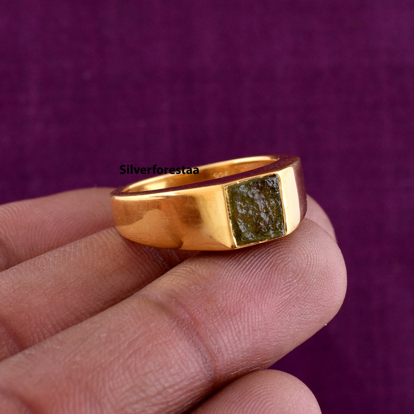 Raw Moldavite Ring | Sterling Silver Meteorite Jewelry