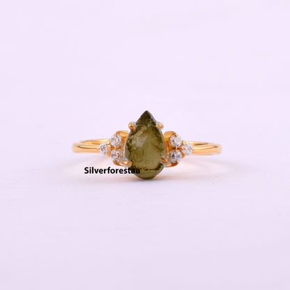 Healing Moldavite Ring | Raw Pear Engagement Ring