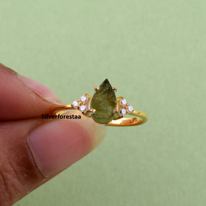 Healing Moldavite Ring | Raw Pear Engagement Ring