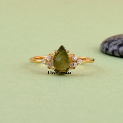 Healing Moldavite Ring | Raw Pear Engagement Ring
