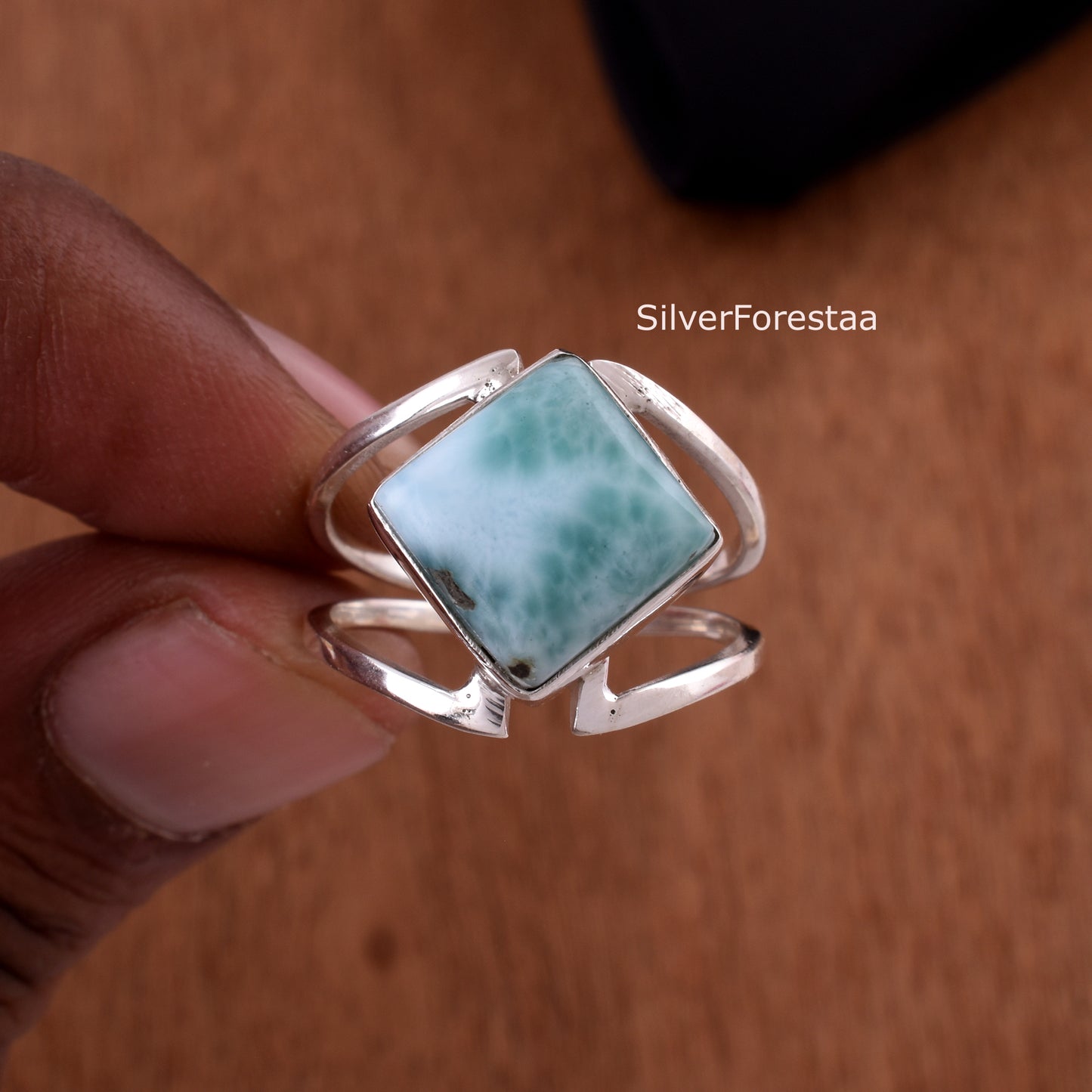 Handmade Larimar Ring | Bohemian Gemstone Jewelry