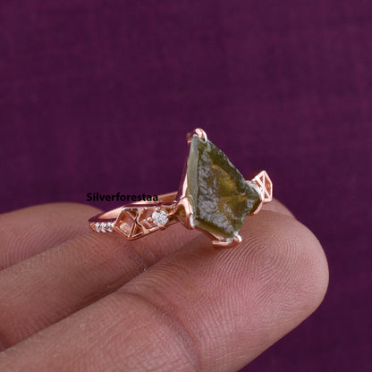 Handmade Moldavite Ring | Authentic Meteorite Jewelry
