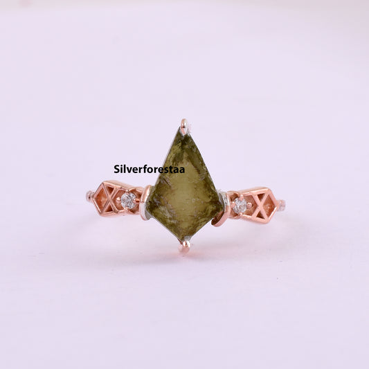 Handmade Moldavite Ring | Authentic Meteorite Jewelry