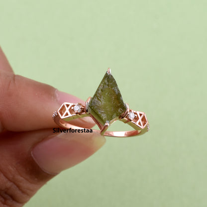 Handmade Moldavite Ring | Authentic Meteorite Jewelry