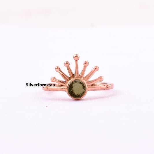 Raw Moldavite Sunburst Ring | Sterling Silver