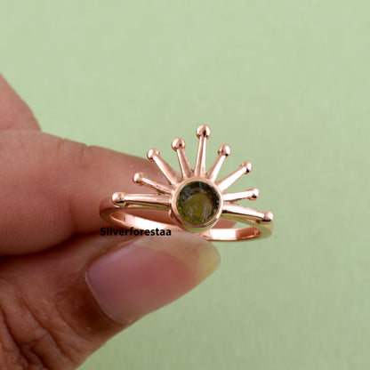 Raw Moldavite Sunburst Ring | Sterling Silver