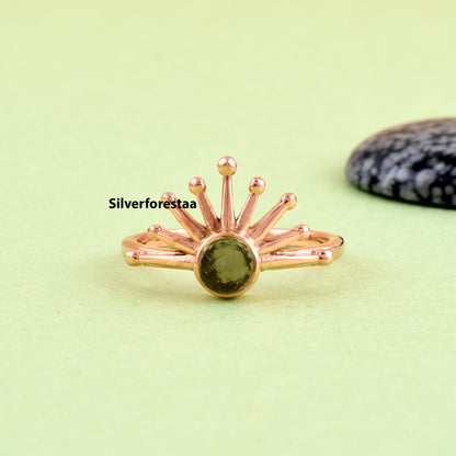 Raw Moldavite Sunburst Ring | Sterling Silver
