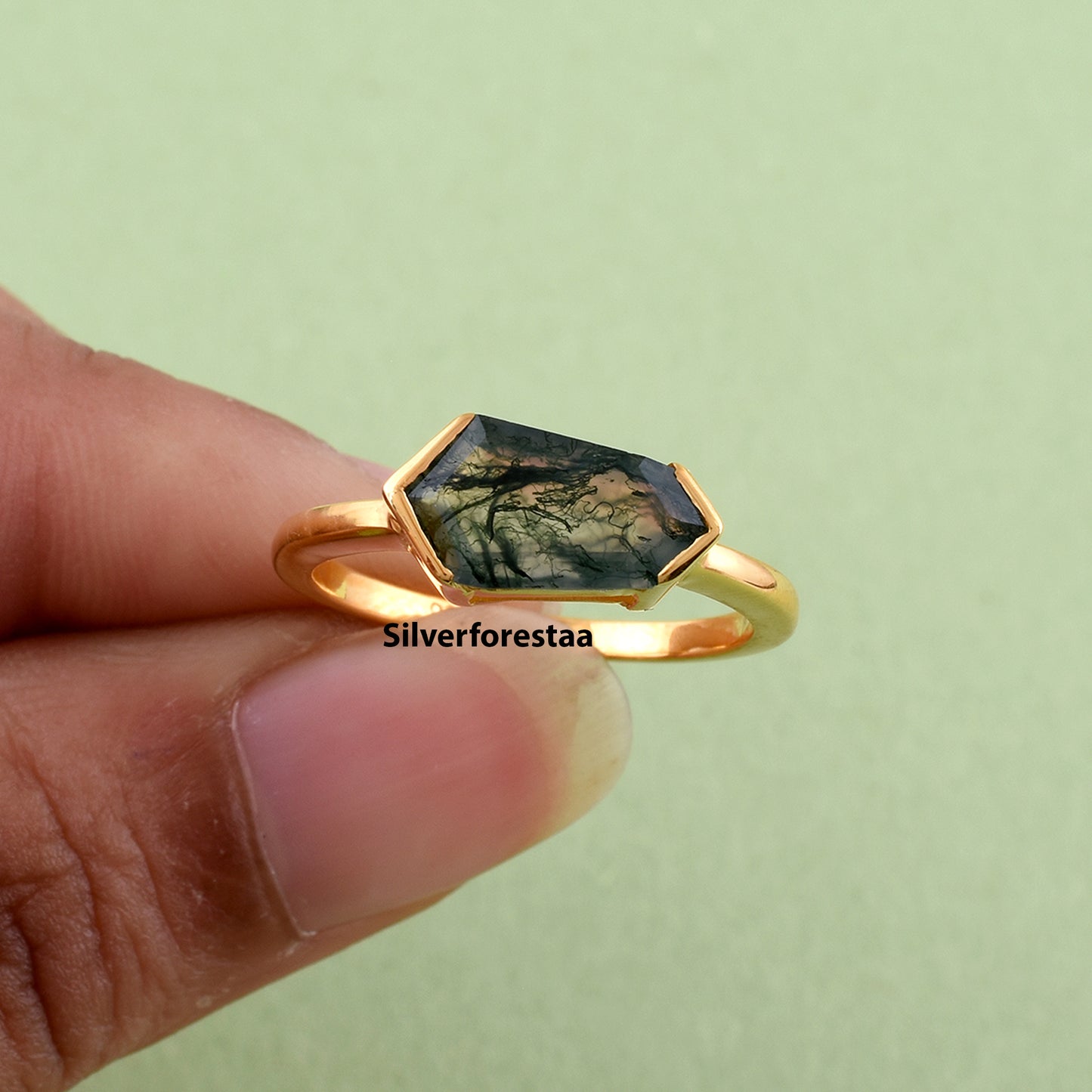 Moss Agate Gemstone Ring