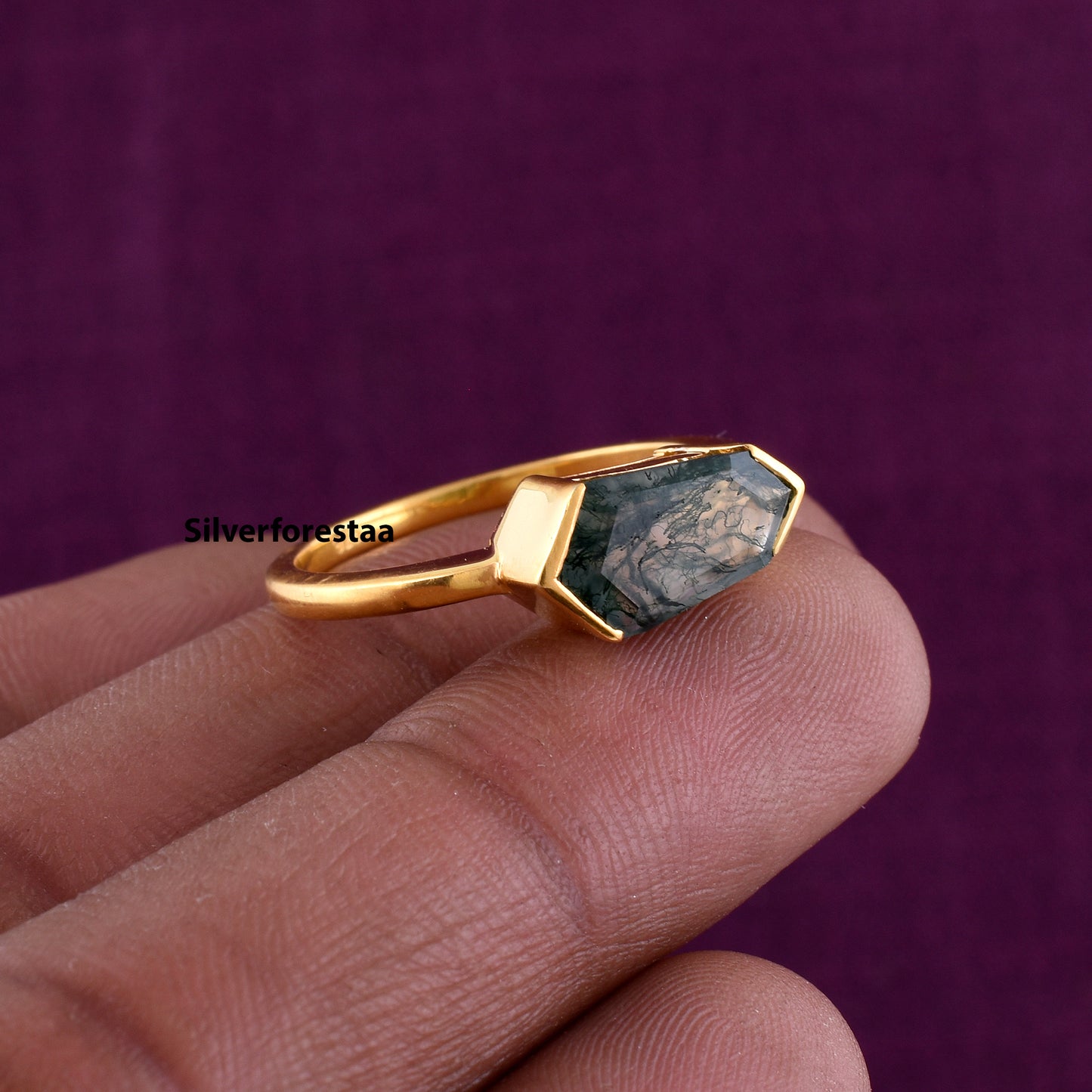 Moss Agate Gemstone Ring